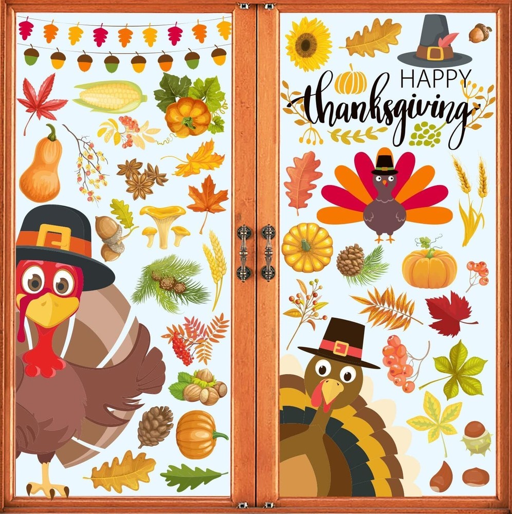Thanksgiving Window Clings Stickers Fall Decorations Holiday
