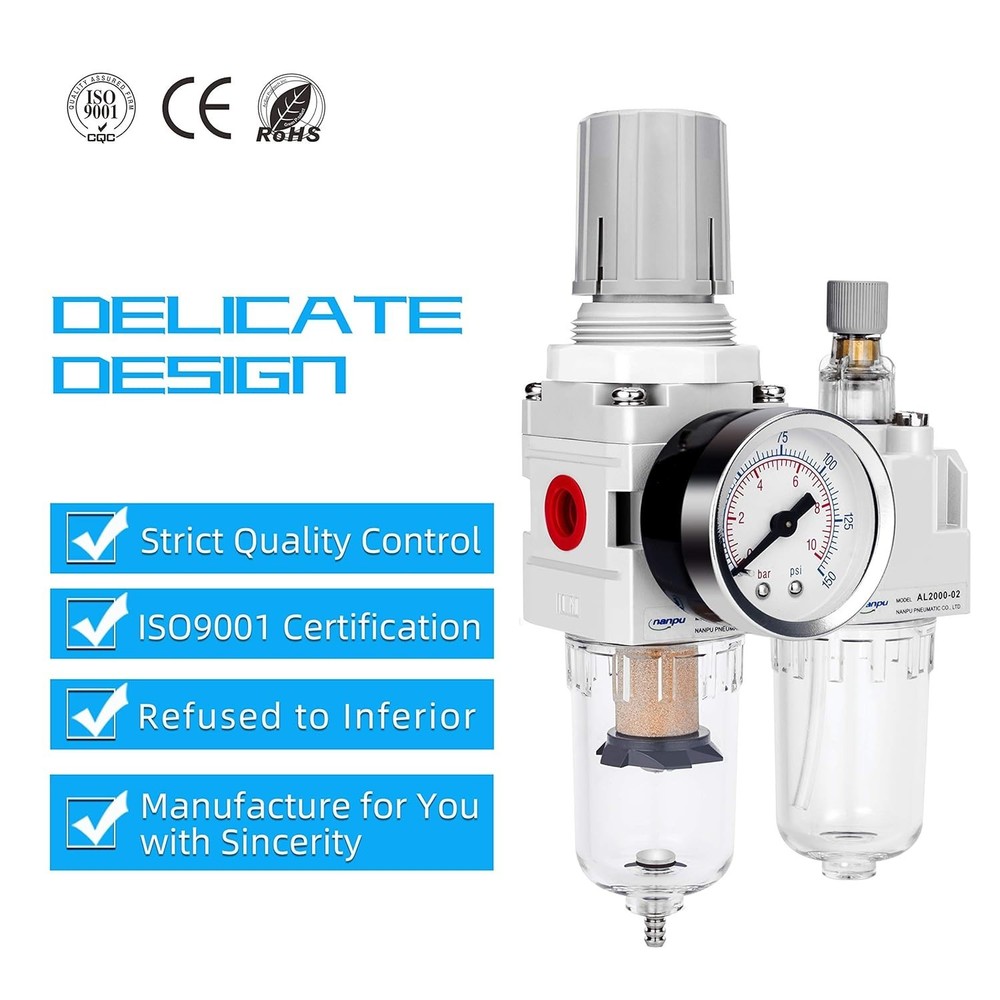 Compressed Air Filter Regulator Lubricator Combo - 1/4" NPT