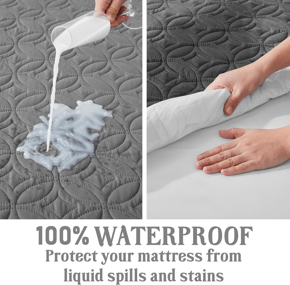 Gray Waterproof Mattress Protector Deep Pocket Fitted Brushed Microfiber Cover