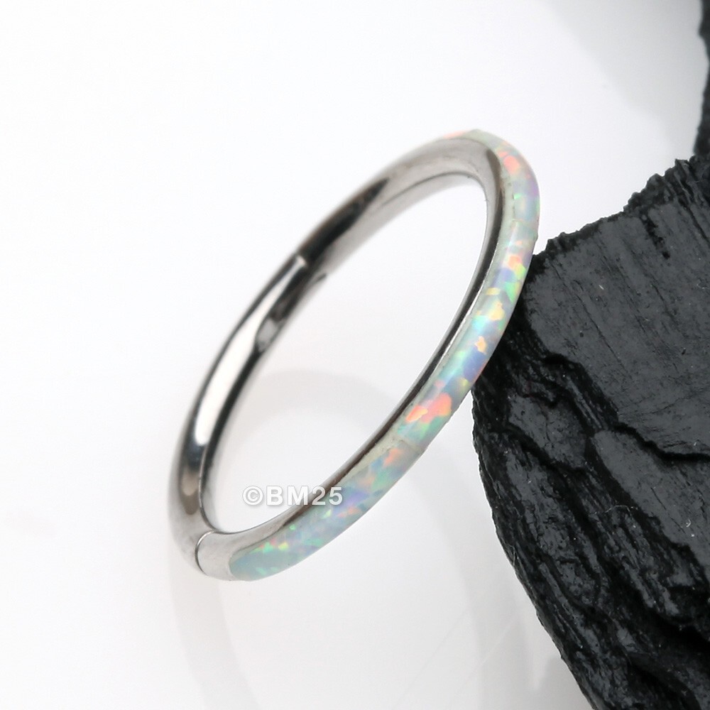 Brilliant Fire Opal Lined Seamless Clicker Hoop Ring