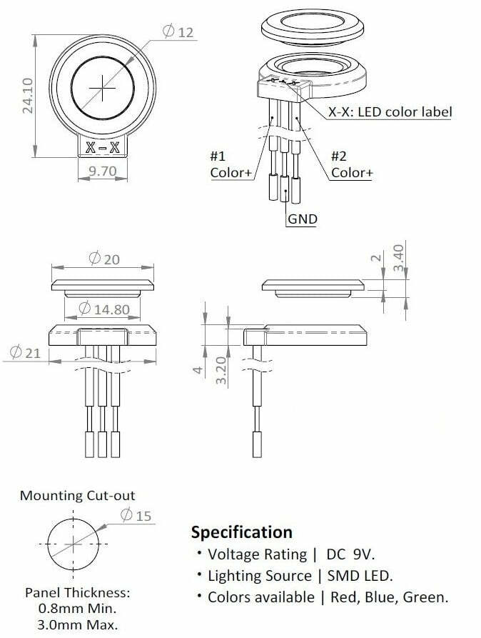 Solo 9V Footswitch Ring LED With Bezel