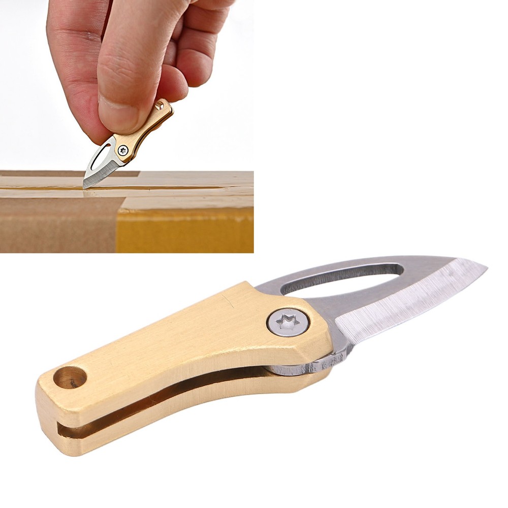 Brass Mini Knife Foldable Multifunction Keychain Tiny Knife For Package Openning
