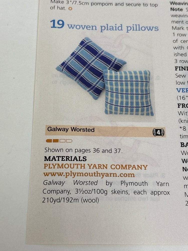 Woven Plaid Pillows Knitting Pattern Magazine Pages