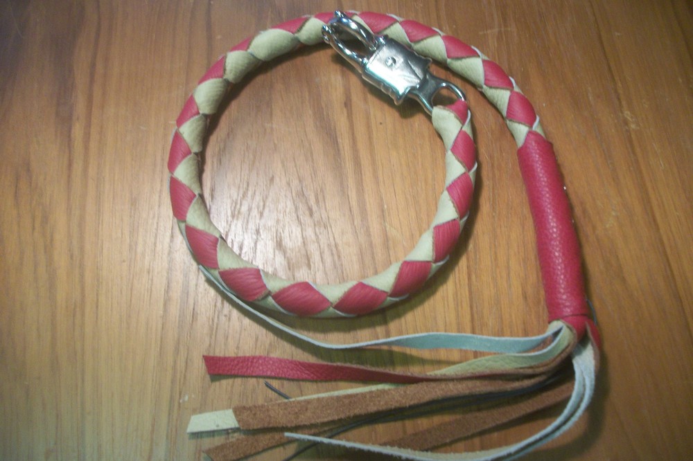 biker whip motorcycle getback  Desert Tan & Red Leather  By Stitch!!!!!