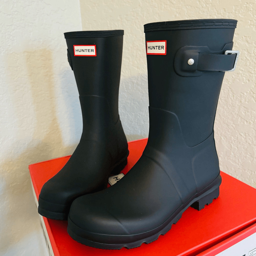 HUNTER Original Short Waterproof Rain Boot, Rubber Black, Size 10, NWT