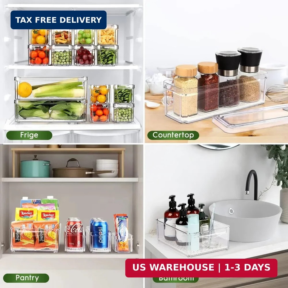 ZIJUND 14 Pack Fridge Organizer, Stackable Refrigerator Organizer Bins with Lids