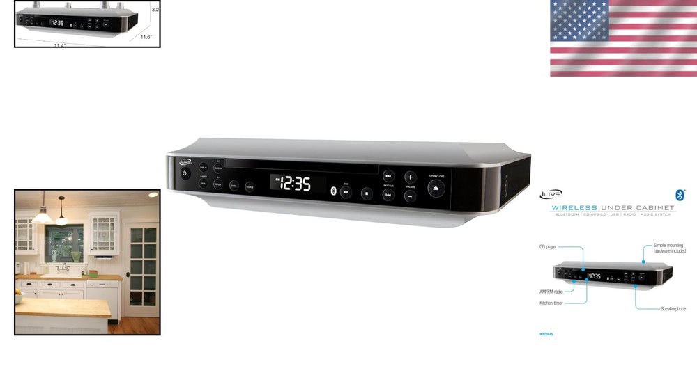 iKBC384S Bluetooth Under Cabinet Radio & CD Player with Remote Control