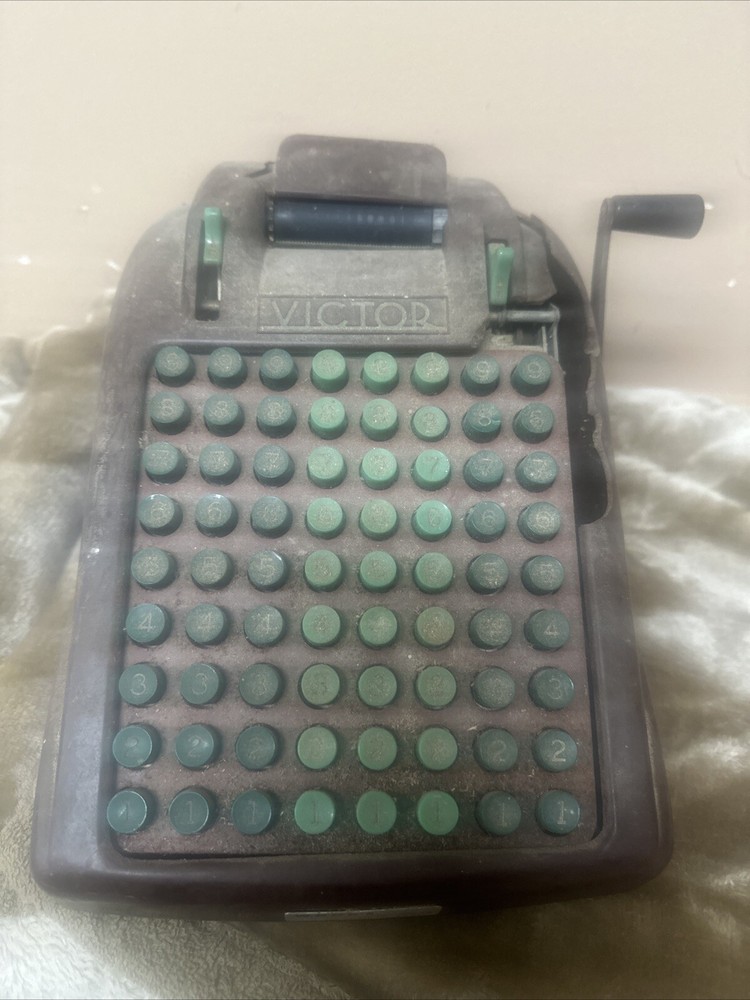 Vintage Victor Adding Machine Hand Crank 8 Rows Column Sold As Is
