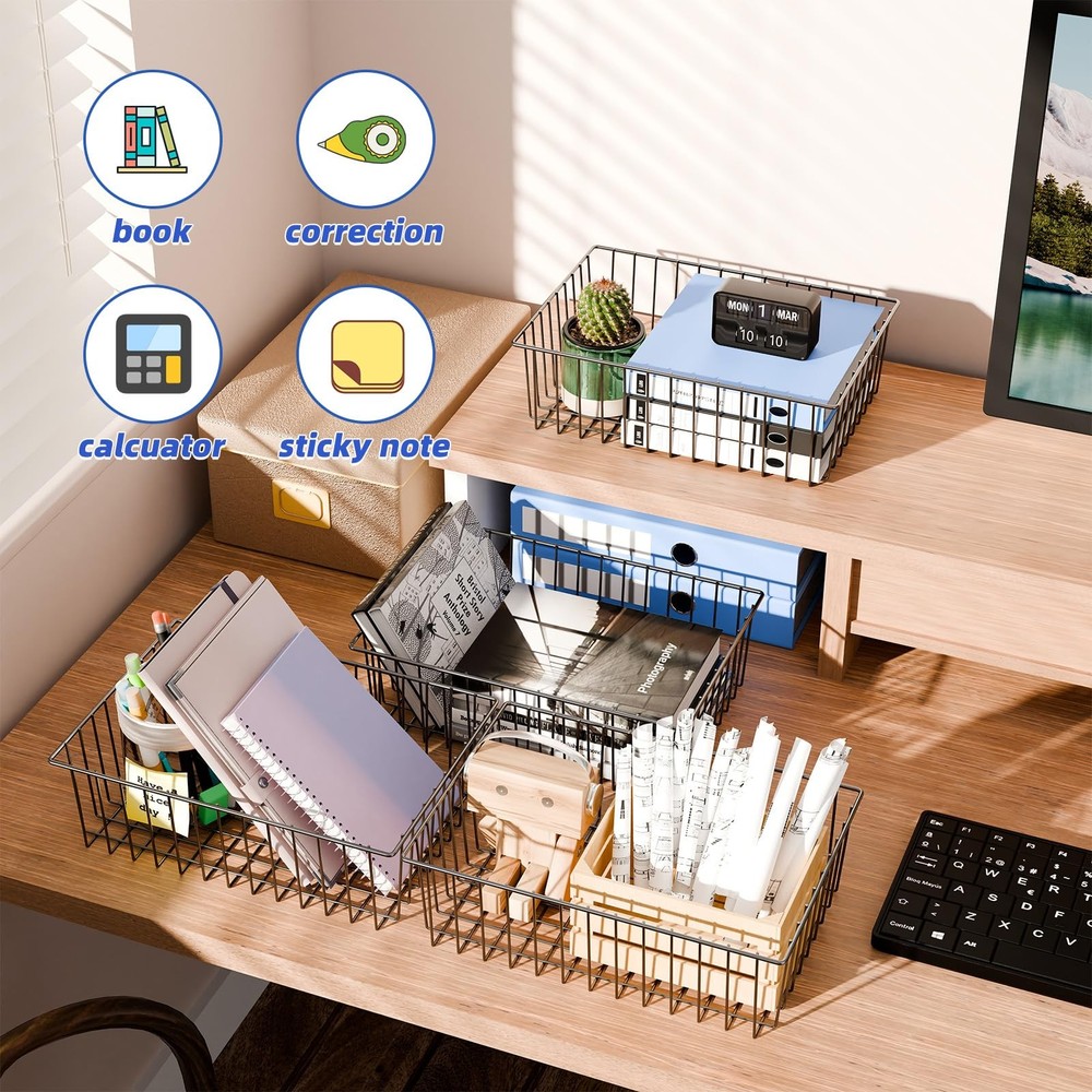 8 Pack Large Wire Baskets for Organization, Metal Pantry Storage Baskets for ...