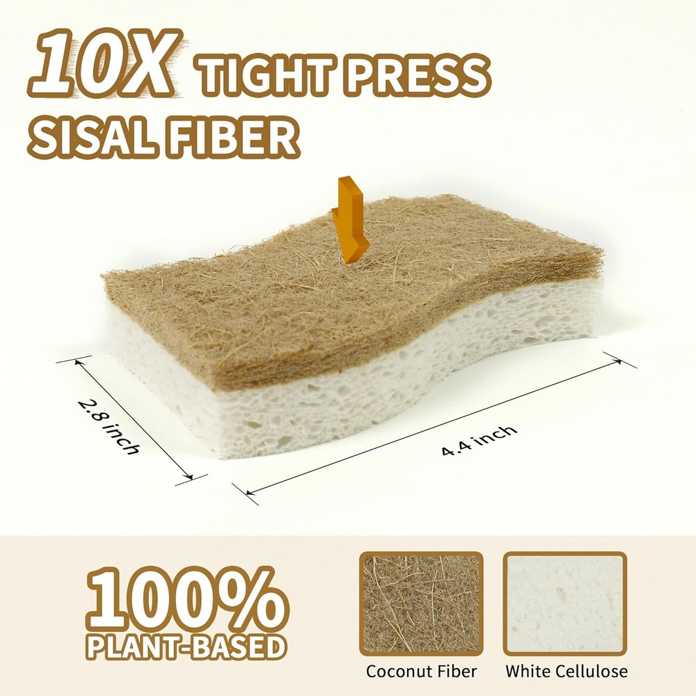 Biodegradable Natural Kitchen Sponge, Compostable Cellulose White