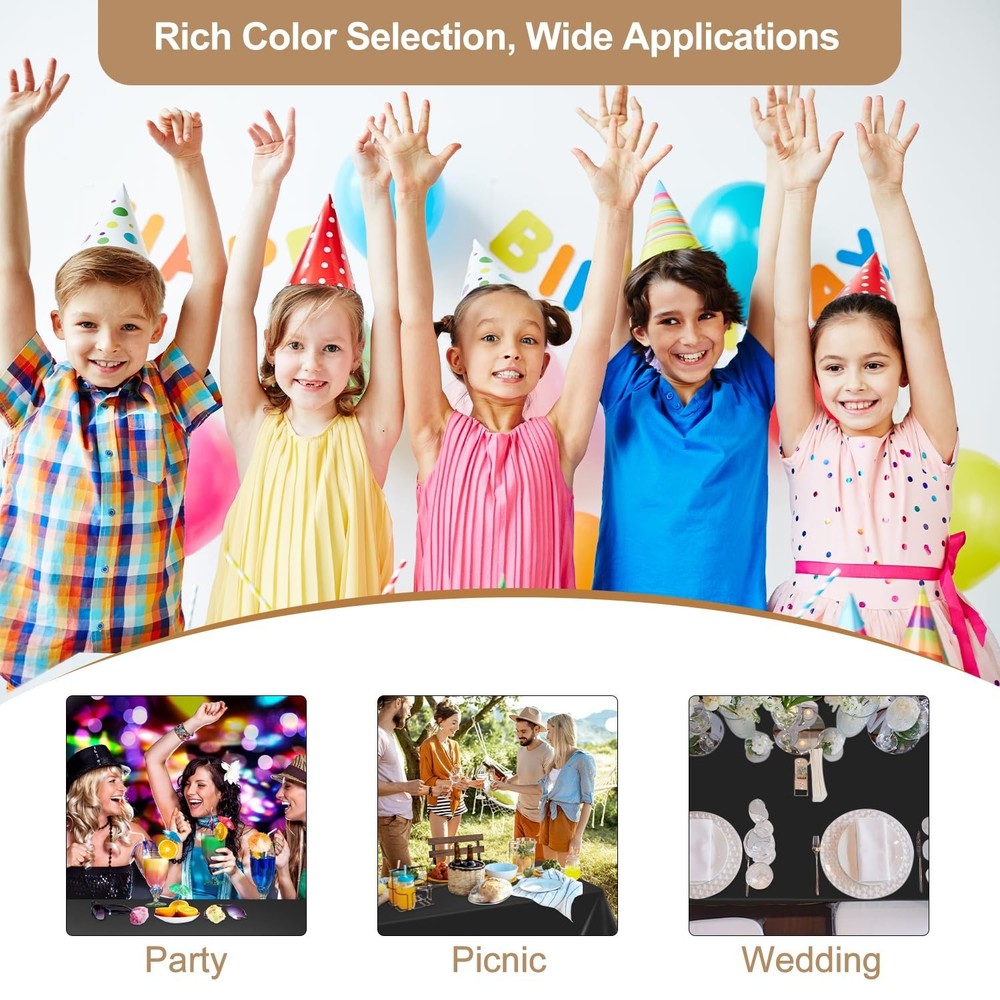 Black 16 Pack 54 x 108 Inch Plastic Tablecloths, Disposable Rectangle Tablecl...