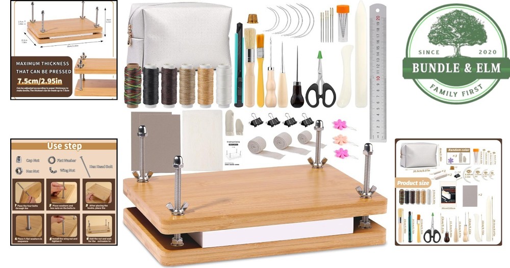 Classic Bookbinding Kit Featuring Press, Needles, and Various Binding Materials
