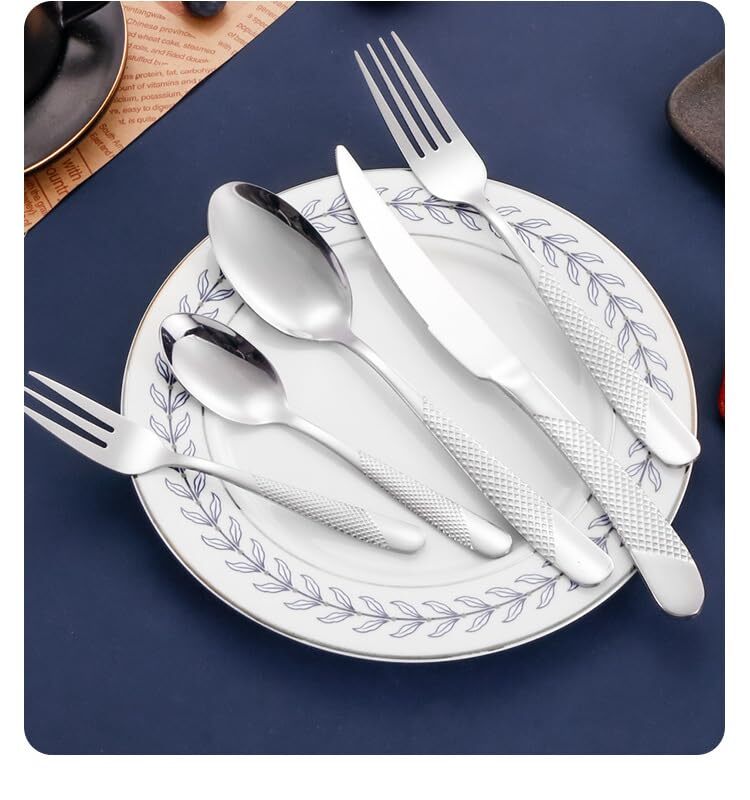 18-Piece Silver Hammered Silverware Set for 6 Stainless Steel Flatware
