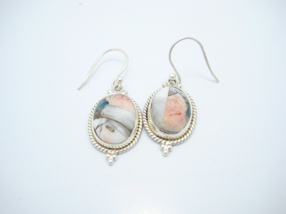 Sterling Silver White Pink Marbleized Quartz Dangle Earrings