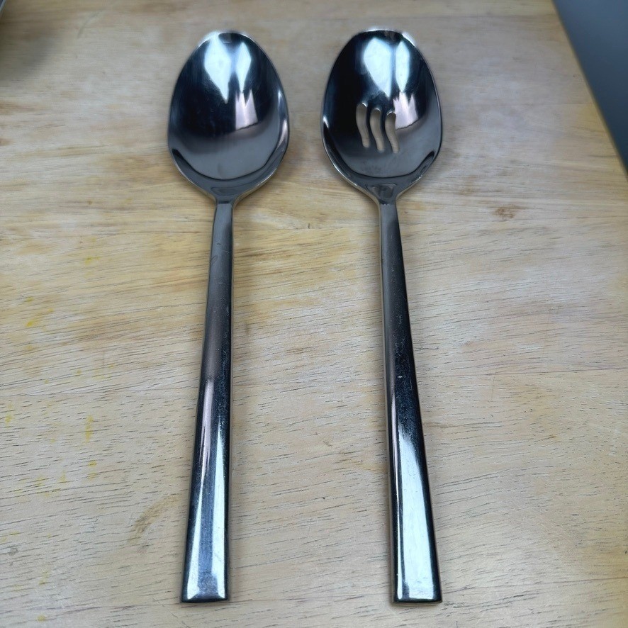 Oneida PORTER Serving Spoons 2pc Silver Stainless Steel Slotted & Solid Kitchen