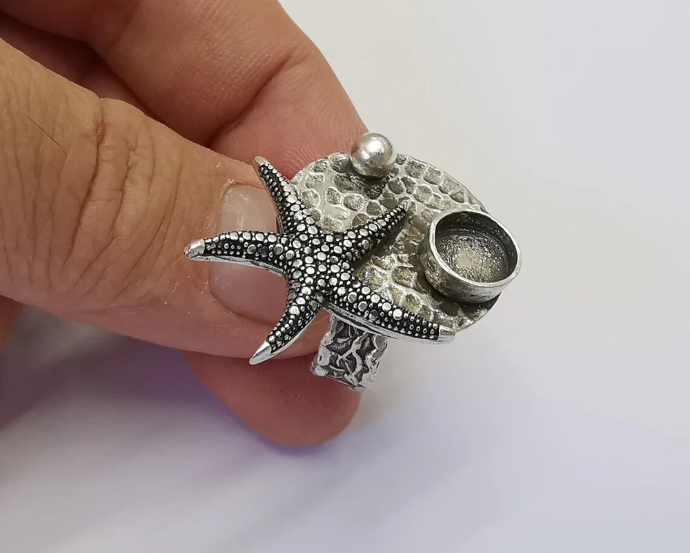 Starfish silver ring setting blank cabochon mounting Adjustable base 8mm Blank
