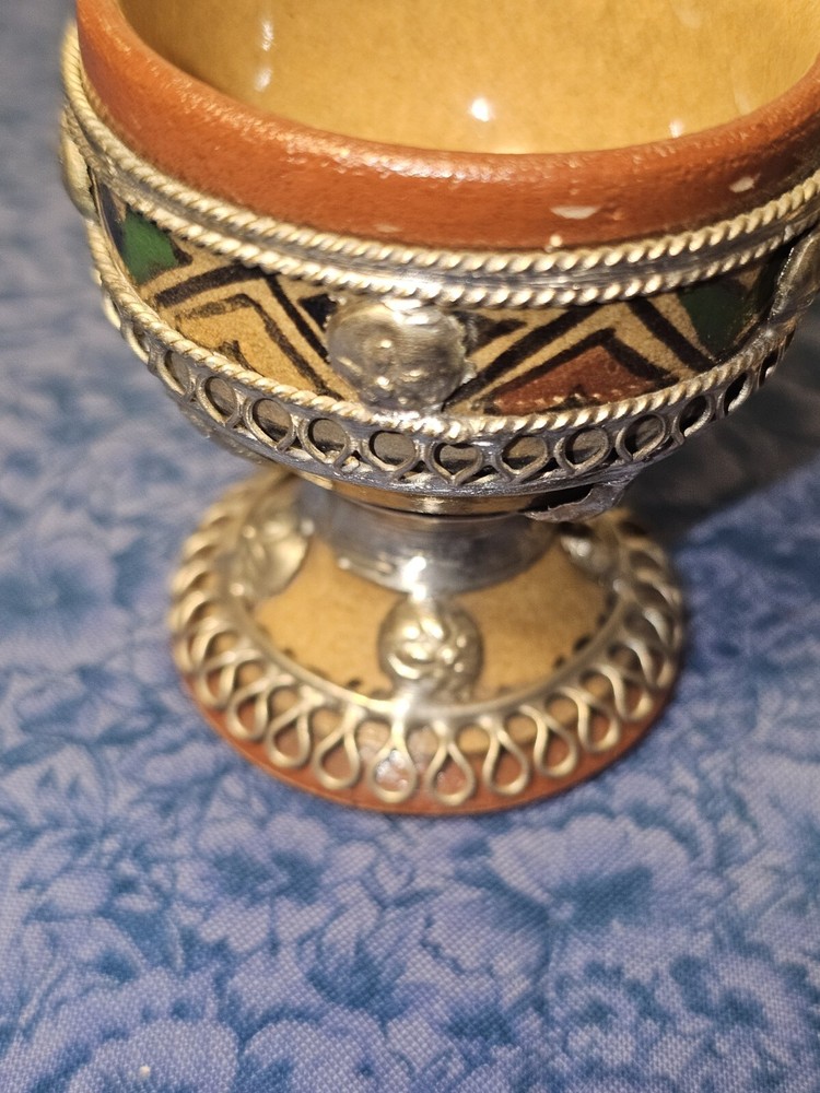 Fes Naji Art Pottery-Morocco-Blue/White Egg Cup 3pc Set