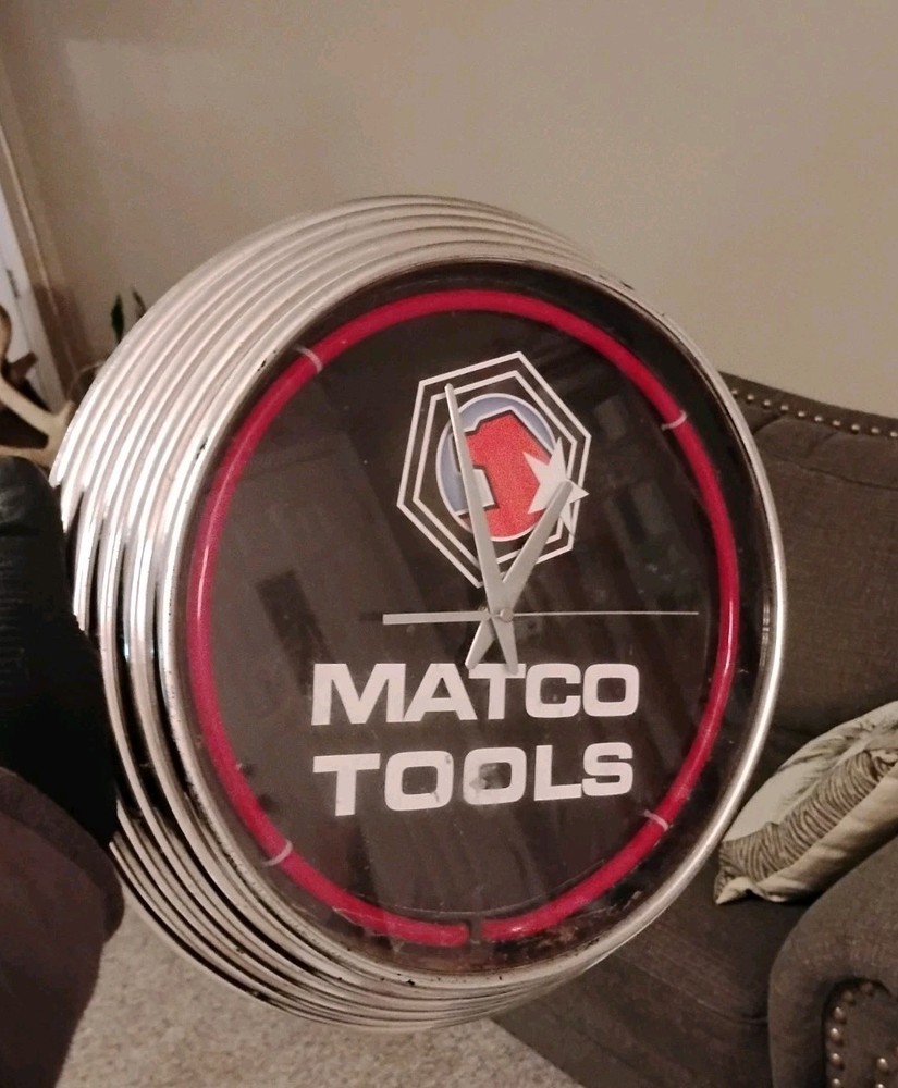 Rare Matco Tools Red Neon Light Wall Clock 13 Inch (Broken Clock)
