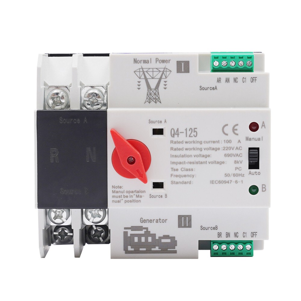 Dual Power 100A Automatic Transfer Switch 2P for Generator Use