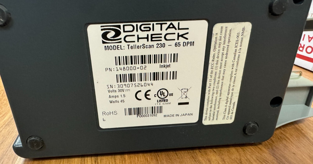Digital Check TellerScan TS230 Check Reader 65 DPM 148000-02 Inkjet