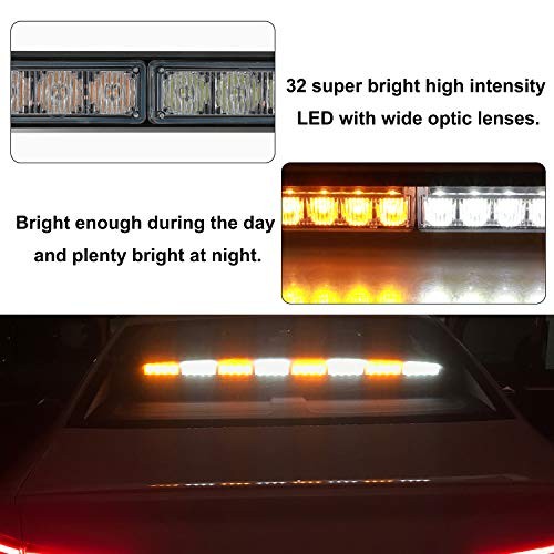 36" 32LED Traffic Advisor Light Bar Warning Emergency Strobe Light Amber/White