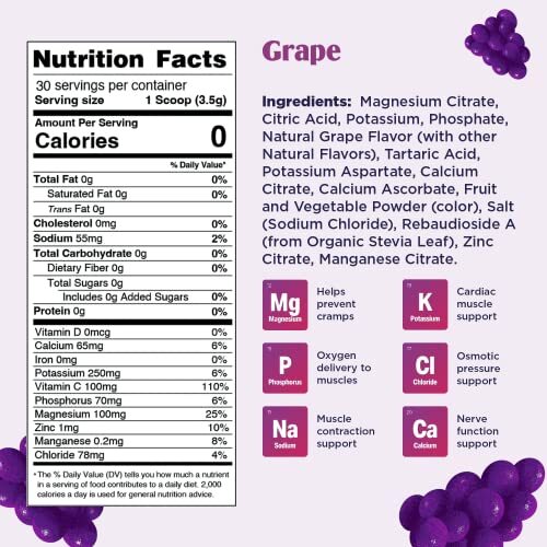 Ultima Replenisher Electrolyte Hydration Powder, Grape, 30 Serving Canister -