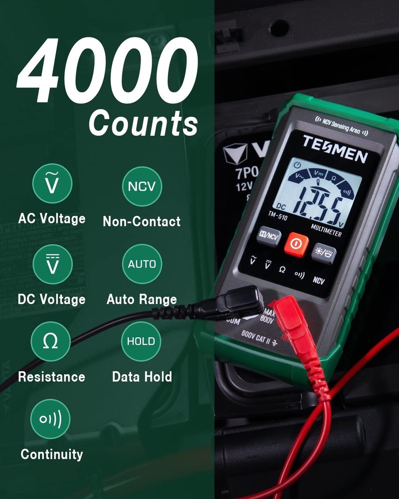 Accurate Digital Multimeter – 4000 Counts with Non-Contact Functionality, Green
