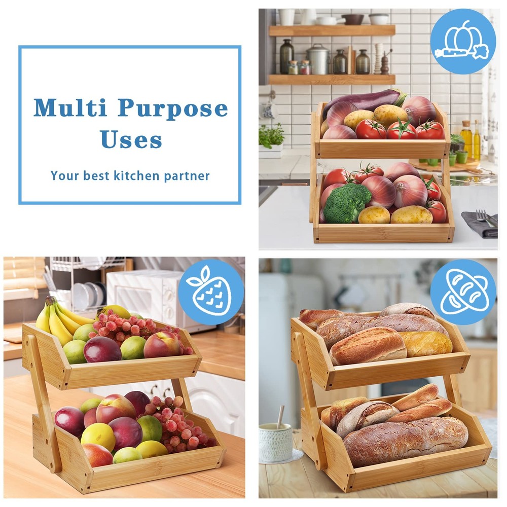 2 Tier Fruit Basket For Kitchen- Fruit and Vegetable Storage Bowl Stand For K...