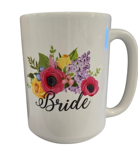 NEW Bride Ceramic Mug White 15 oz Floral Design