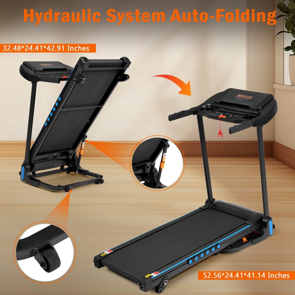 NEW Incline Treadmill 10MPH Auto-Folding Type C & USB Charge Bluetooth Speaker