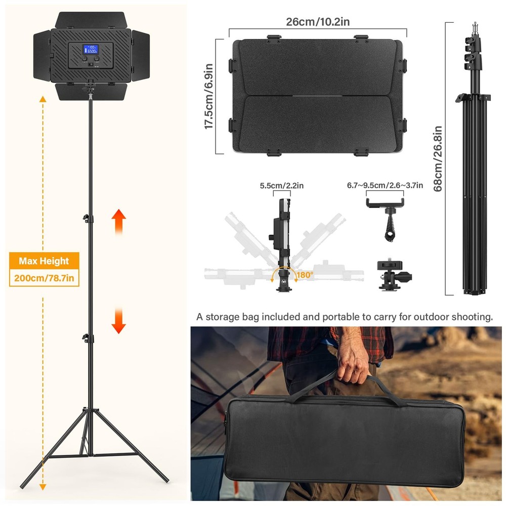 2 Pack Led Video Light Panel Light with Barndoor, 8000mAh Rechargeable Camera...