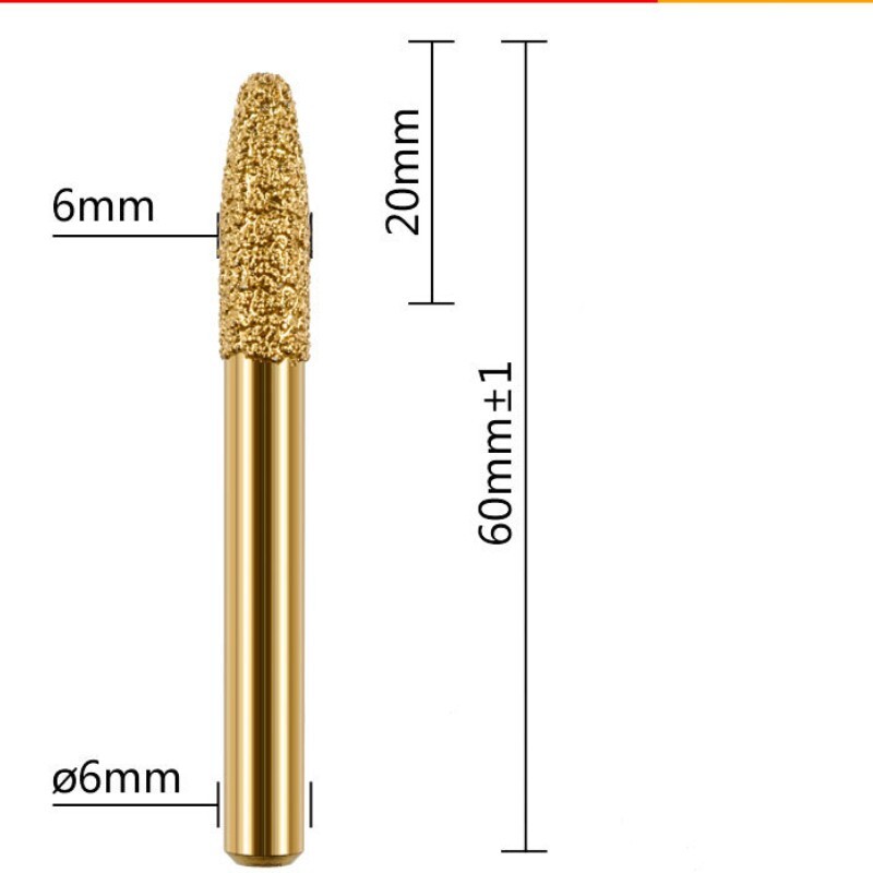 2Pcs Diamond Mounted Point 6mm Brazed Grinder Flame Head Grinding Rotary Bit