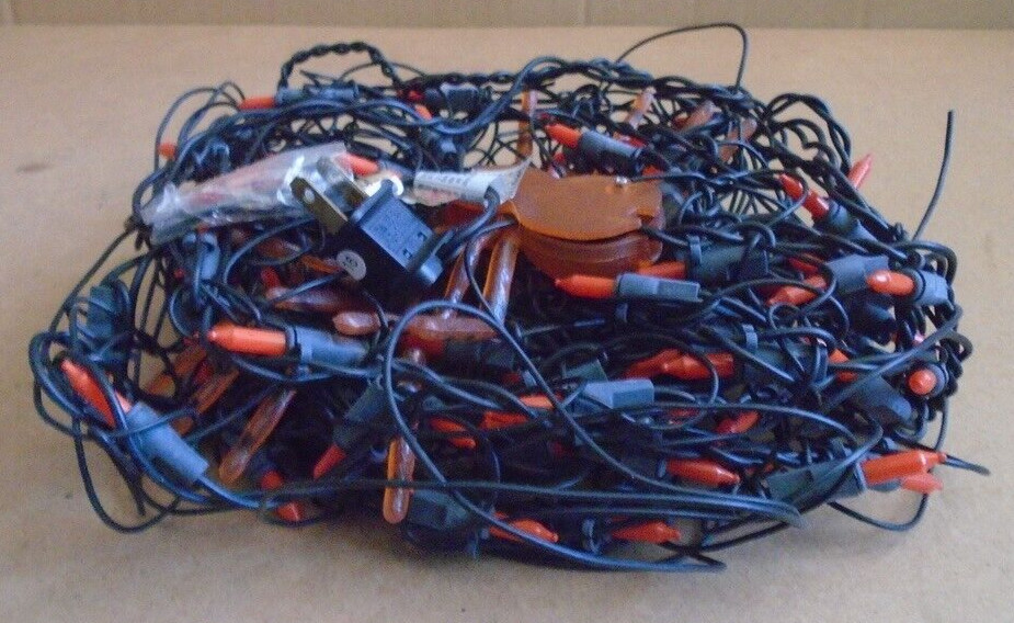 Halloween Orange Spider Web Light Set 4ft. Black Wire