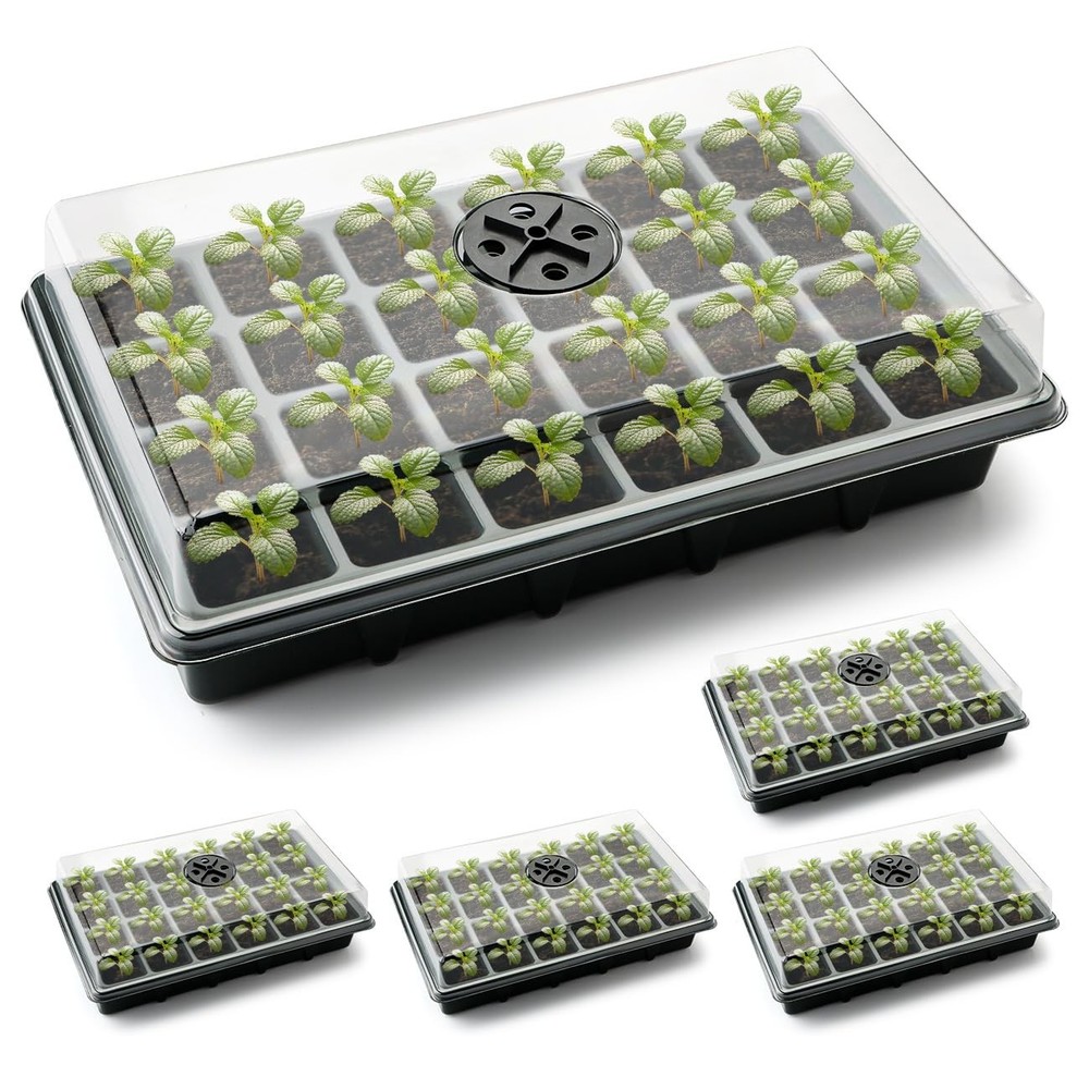 24XL Cell Seed Starter Tray with Dome-5 Pack 2'' Plug Seedling Trays(total 12...
