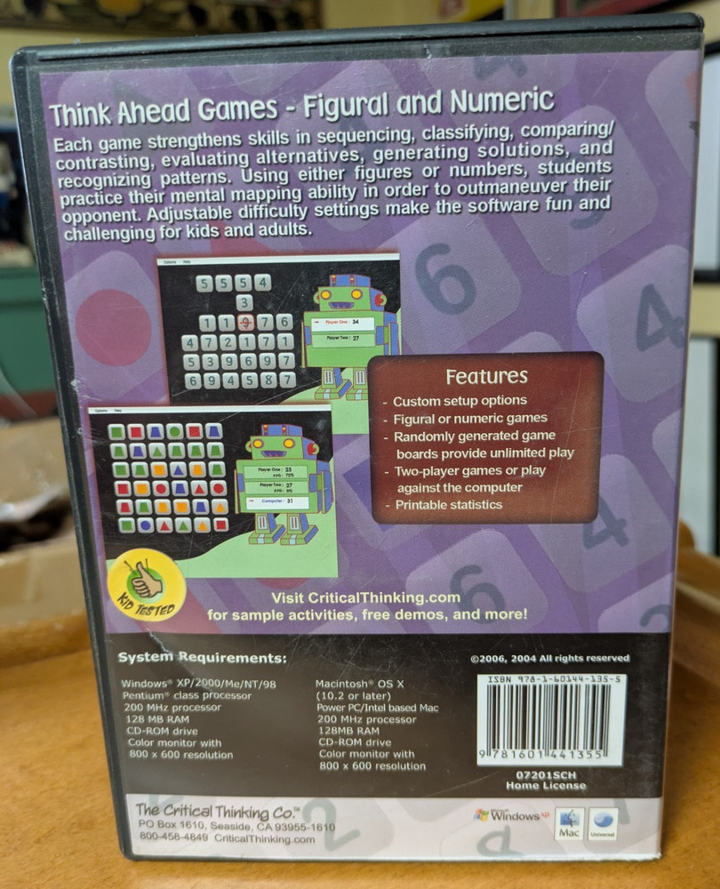 Think Ahead Games (CD-ROM) Figural & Numeric Educational Games! Grades 3-12+