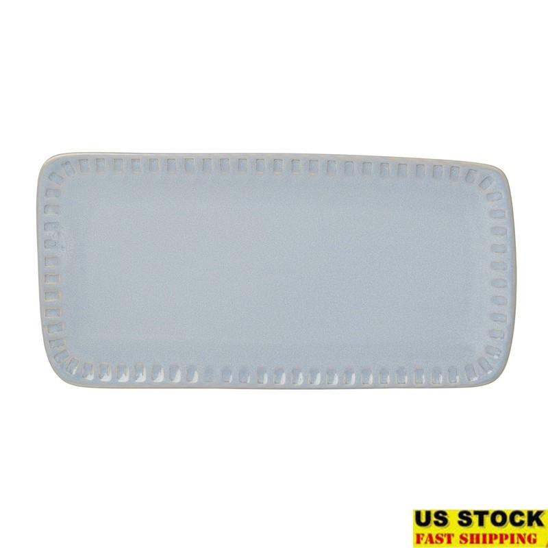Artisanal Stripe Stoneware Serving Tray Microwave Dishwasher Safe Rectangular US