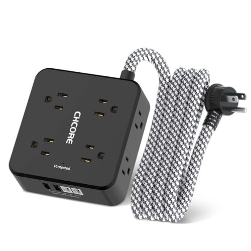CHCORE 5Ft Braided Surge Protector Power Strip, 8 Outlets, 4 USB (2 USB-C)