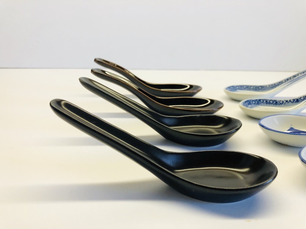 4 Sets Various Colors Ceramic Asian Soup Spoons 5.5" Long