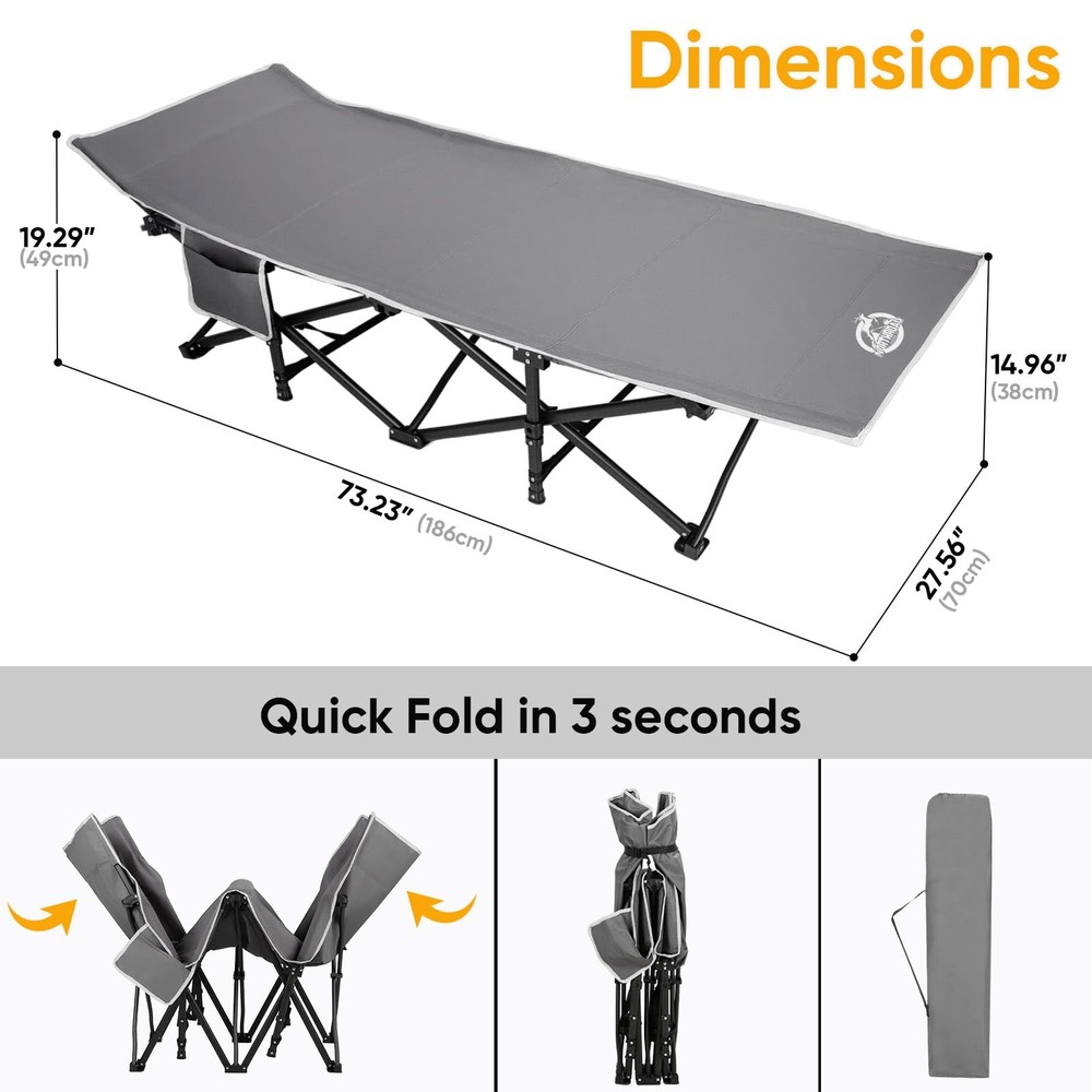 Camping Cot with Thick Mattress,Quick Set-Up Sleeping Cots Bed with Side Pock...