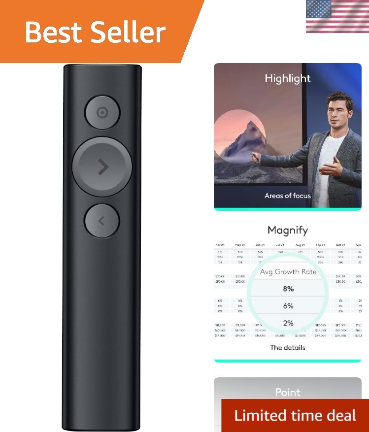 Logitech Spotlight Presentation Remote - 30m Bluetooth Clicker with Highlighting