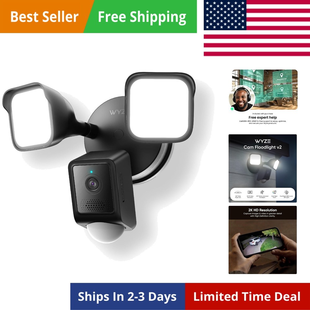 Floodlight Camera v2, Security Camera Outdoor, 2K HD with Color Night Vision,...