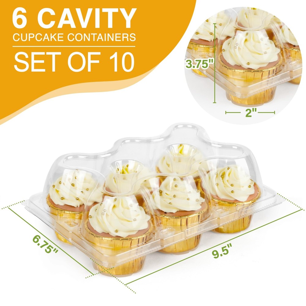 LotFancy (6 Count x 10 Sets) Cupcake Containers, Clear Plastic