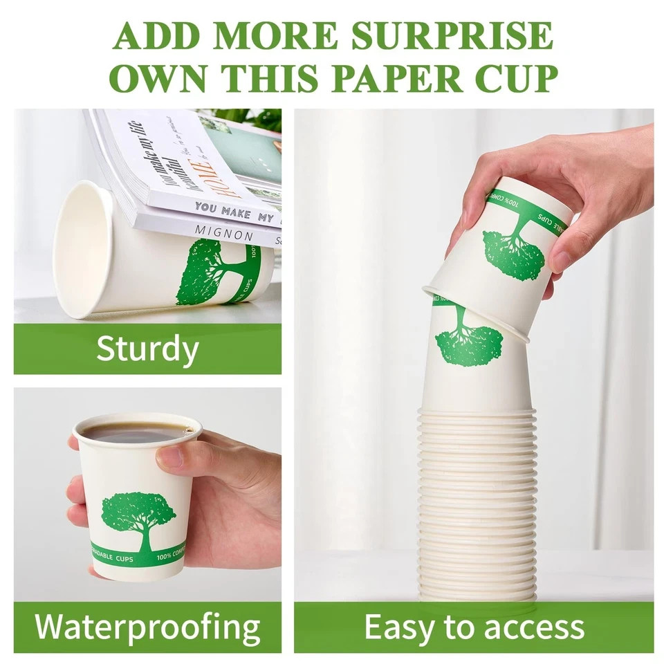 Vplus 400 Pack Compostable Paper Cups, 8 oz Coffee 8 OZ, White