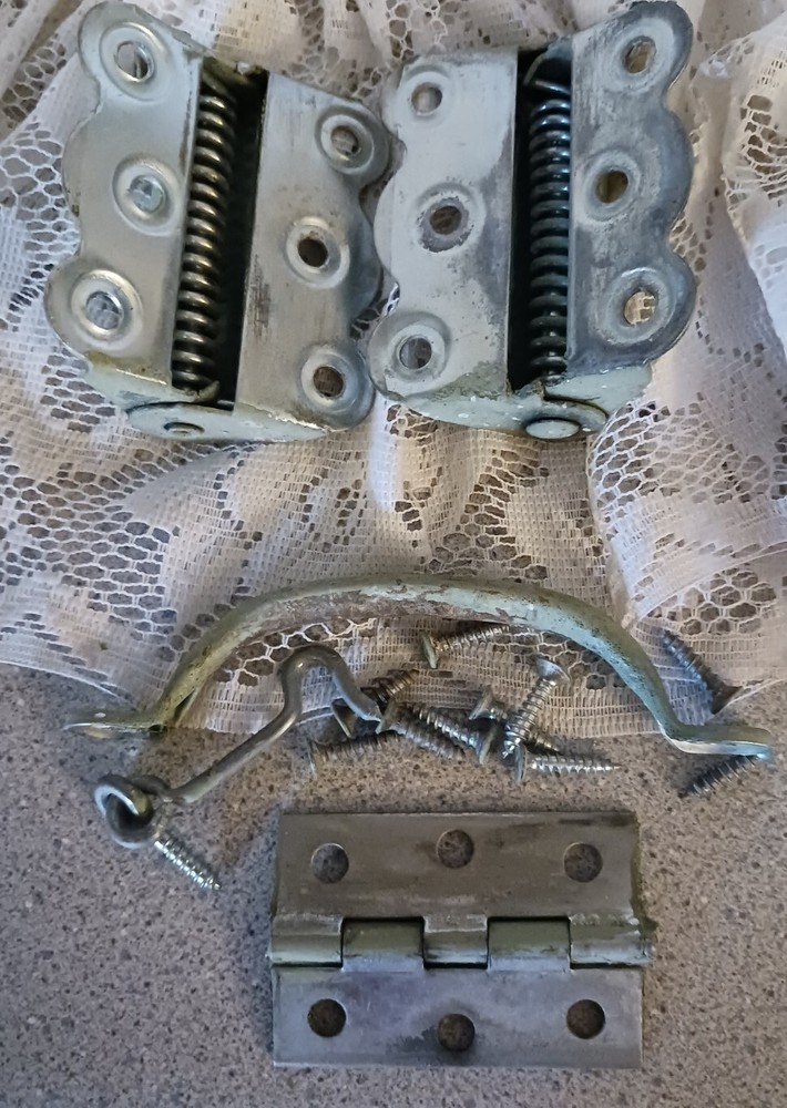 Vintage 1940's Metal Screen Door Spring Hinges Door Pull & Eye Hook