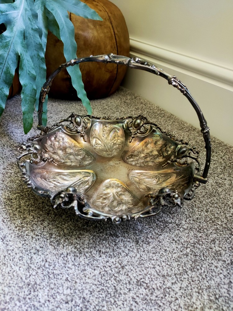 Victorian Silver Plated Basket Floral Thomas Wilkinson c1800s