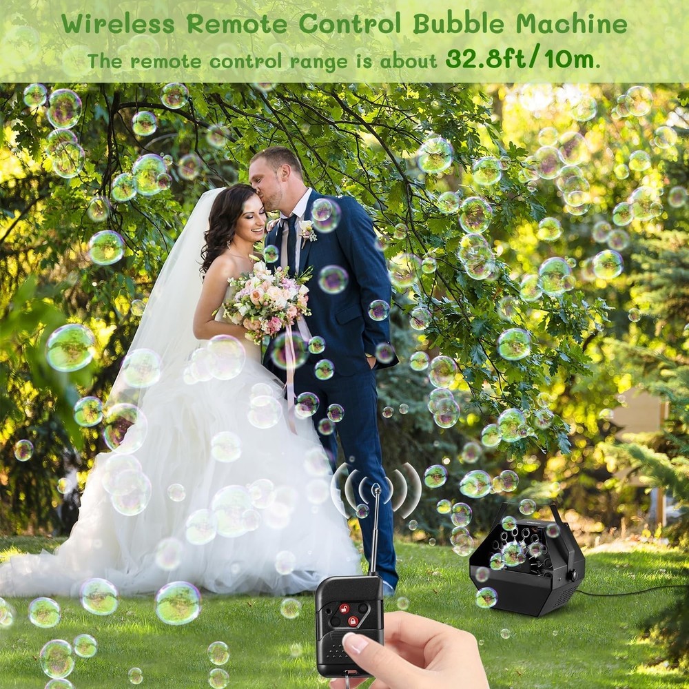 Bubble Machine: Remote Control 750ML Metal Bubble Blower Machine for 60 Min U...
