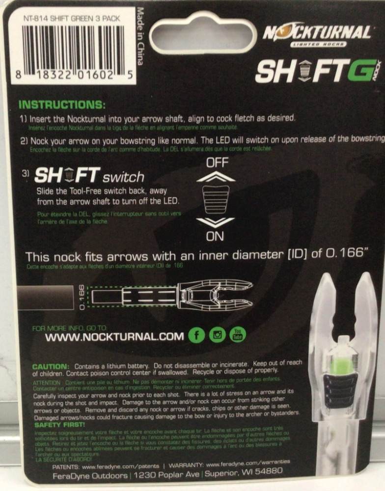 Nockturnal G Shift Green Lighted Nock 3-Pack NT-814