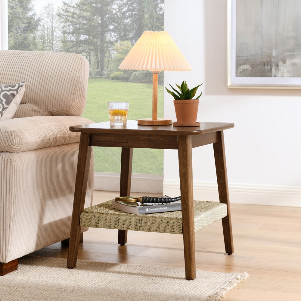 23" Side Table with Woven Shelf with Storage Bedside Tables Small Side Table