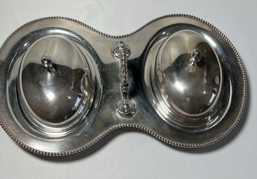 Rand Silverplate Covered Serving Dish with Glass Inserts and Lids