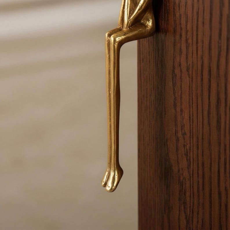 One Piece Brass Thinker Figure Door Pull Handle